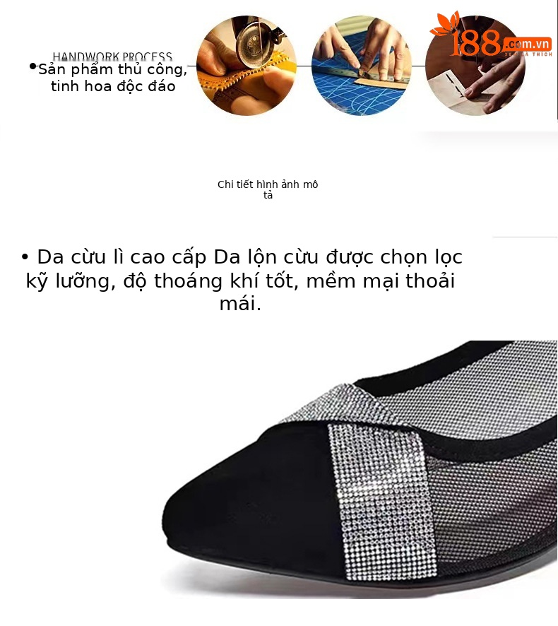 Giày sneaker nữ da lộn lưới thoáng khí đế bằng miệng nông — Gót thô màu đen (5 cm) chi tiết 7