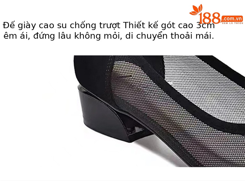 Giày sneaker nữ da lộn lưới thoáng khí đế bằng miệng nông — Gót thô màu đen (5 cm) chi tiết 8
