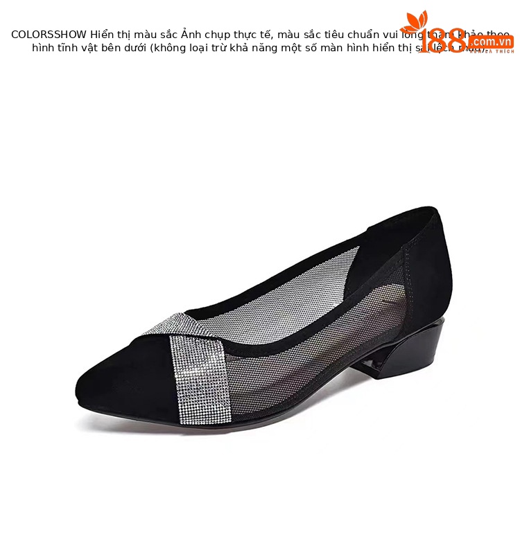 Giày sneaker nữ da lộn lưới thoáng khí đế bằng miệng nông — Gót thô màu đen (5 cm) chi tiết 9