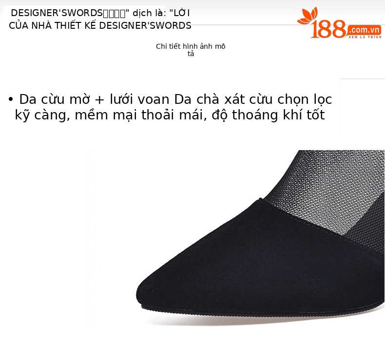 Boot lưới nữ cao gót mùa hè, cổ thấp, chất liệu da thật thoáng khí — Màu Đen Cashmere + lưới chi tiết 7
