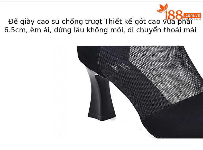 Boot lưới nữ cao gót mùa hè, cổ thấp, chất liệu da thật thoáng khí — Màu Đen Cashmere + lưới chi tiết 8
