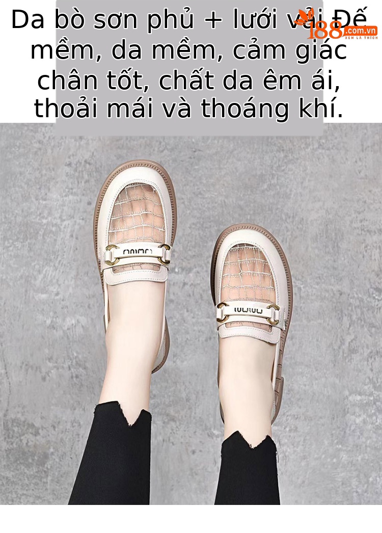 Giày lười nữ đế mềm vải lưới thoáng khí mũi vuông — Màu đen chi tiết 2