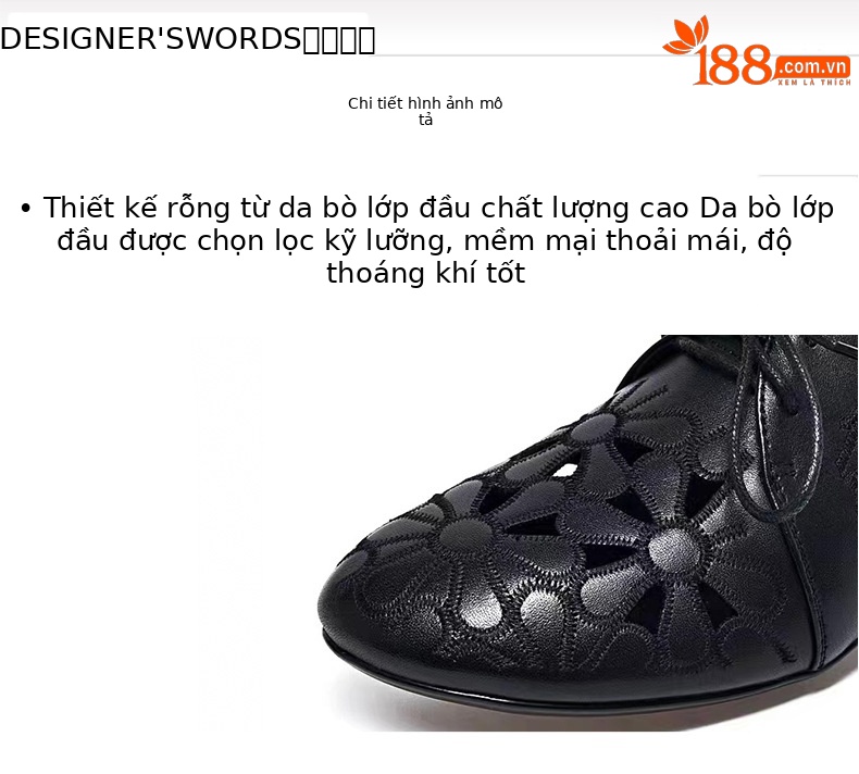 Giày bệt nữ da thật khoét lỗ thoáng khí đế mềm — Màu đen chi tiết 7