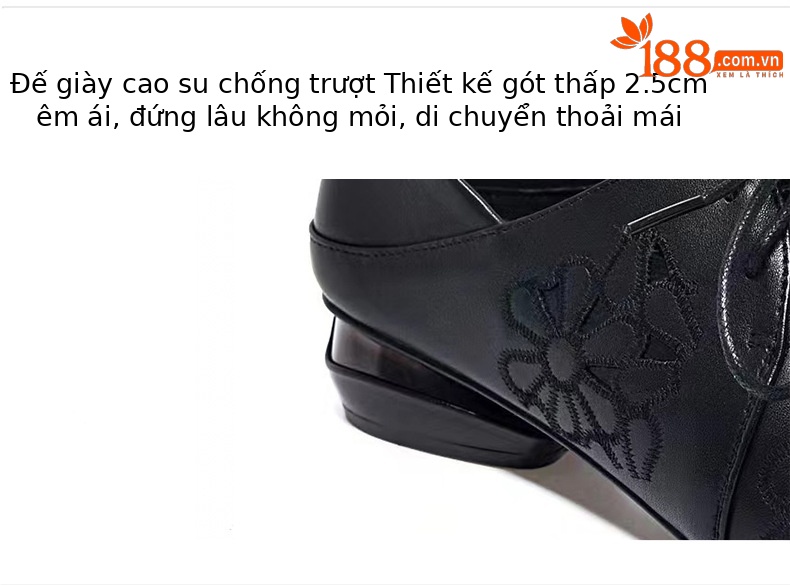Giày bệt nữ da thật khoét lỗ thoáng khí đế mềm — Màu đen chi tiết 8