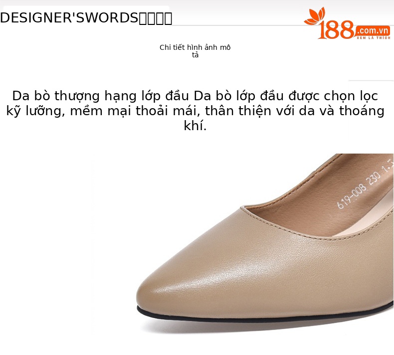 Giày cao gót nữ mũi nhọn miệng nông quai khóa da thật công sở — Màu đen chi tiết 10