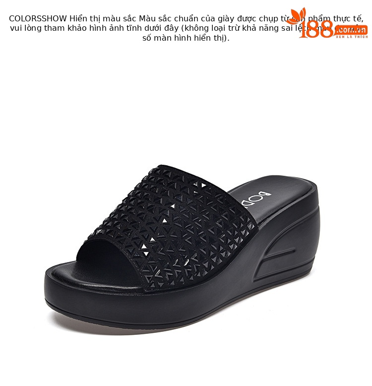 Dép sandal nữ đế xuồng đính đá tăng chiều cao — Màu đen chi tiết 7