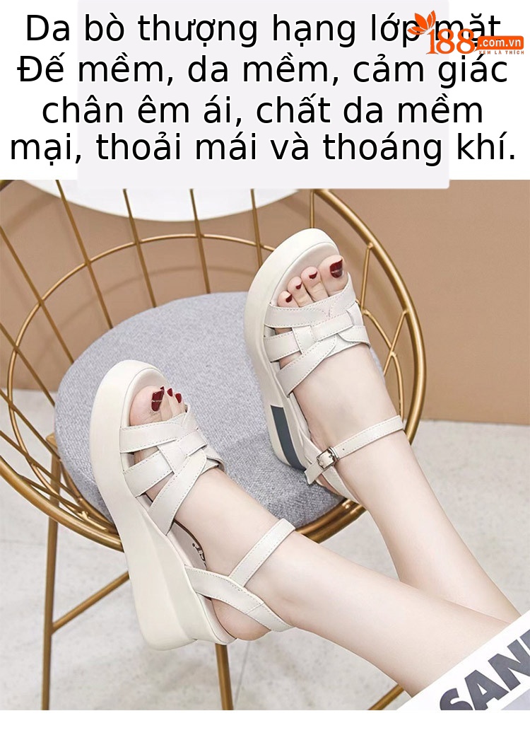 Sandal nữ đế xuồng da thật phong cách La Mã đế dày mềm — Màu đen chi tiết 2