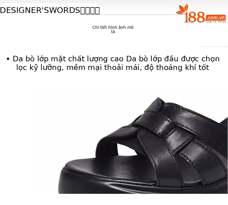 Sandal nữ đế xuồng da thật phong cách La Mã đế dày mềm — Màu đen chi tiết 7
