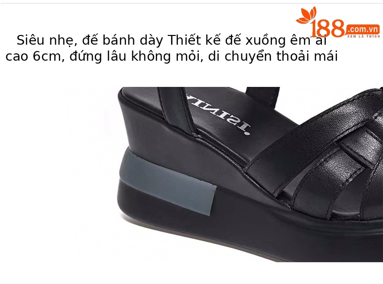 Sandal nữ đế xuồng da thật phong cách La Mã đế dày mềm — Màu đen chi tiết 8