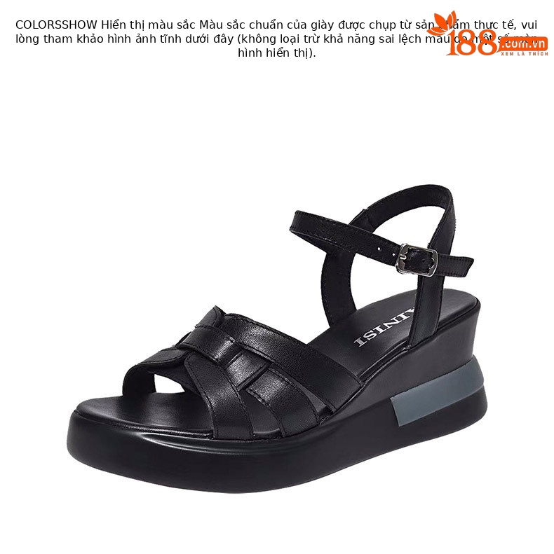 Sandal nữ đế xuồng da thật phong cách La Mã đế dày mềm — Màu đen chi tiết 9
