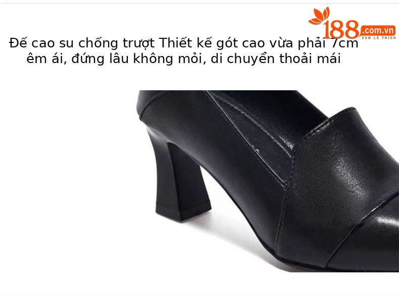 Giày cao gót nữ da thật mũi nhọn gót vuông 7 cm — Kaki 7 cm chi tiết 6