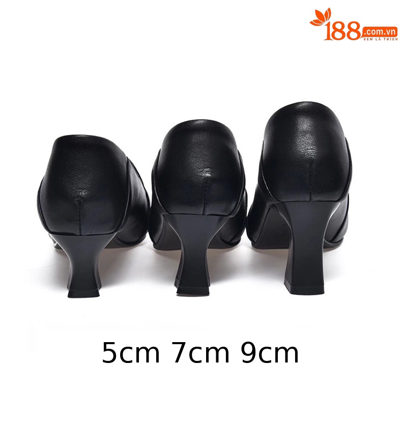 Giày cao gót nữ da thật mũi nhọn gót vuông 7 cm — Kaki 7 cm chi tiết 8