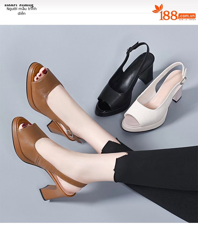 Sandal quai ngang nữ mùa hè da thật gót wedge đế dày phong cách La Mã — Màu đen chi tiết 1