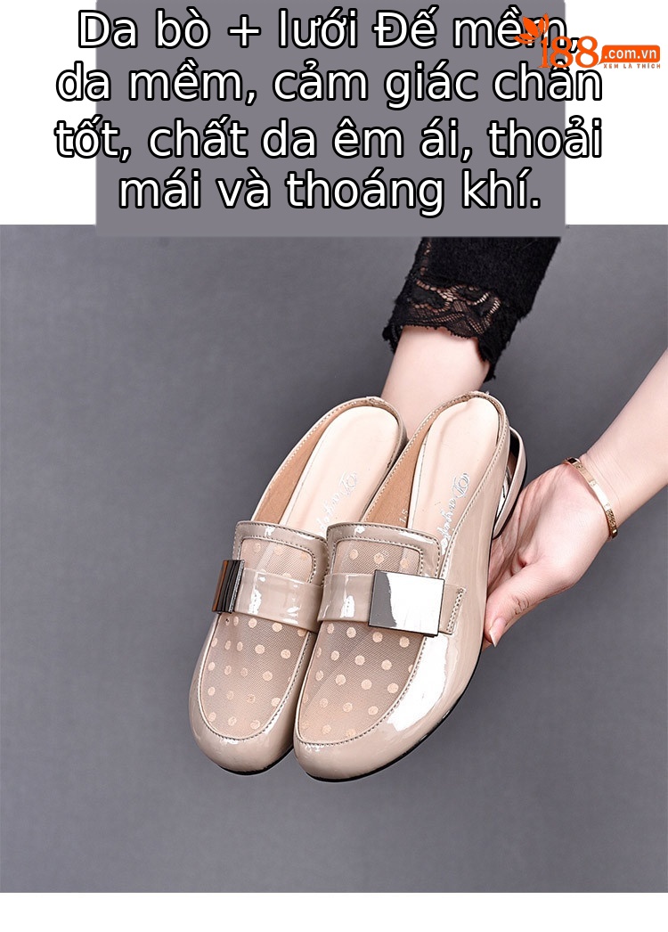 Dép mule nữ mũi kín lưới thoáng khí gót thấp — Màu đen chi tiết 2