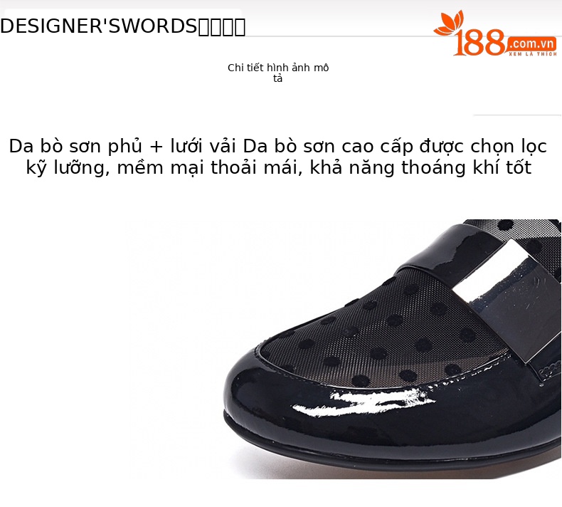 Dép mule nữ mũi kín lưới thoáng khí gót thấp — Màu đen chi tiết 7