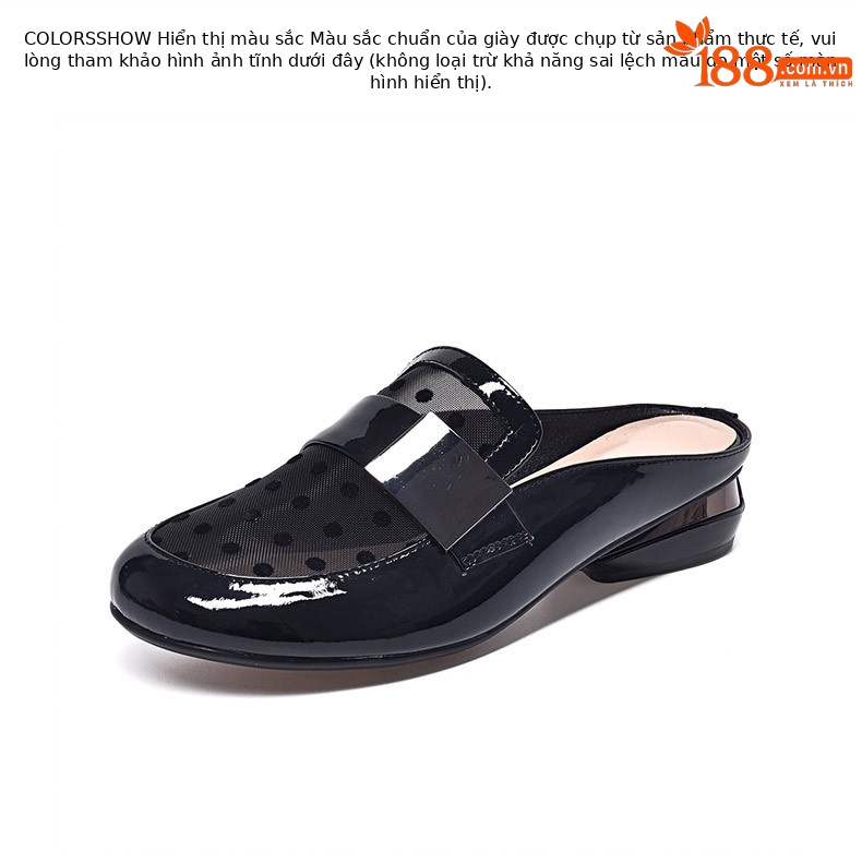 Dép mule nữ mũi kín lưới thoáng khí gót thấp — Màu đen chi tiết 9
