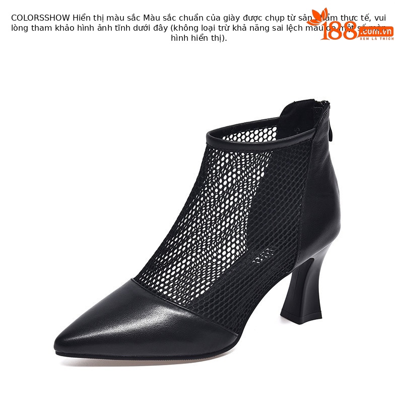 Sandal lưới khoét lỗ mũi nhọn cao gót 6,5 cm — Da cừu mờ + sợi lưới 6,5 cm Gót chi tiết 7