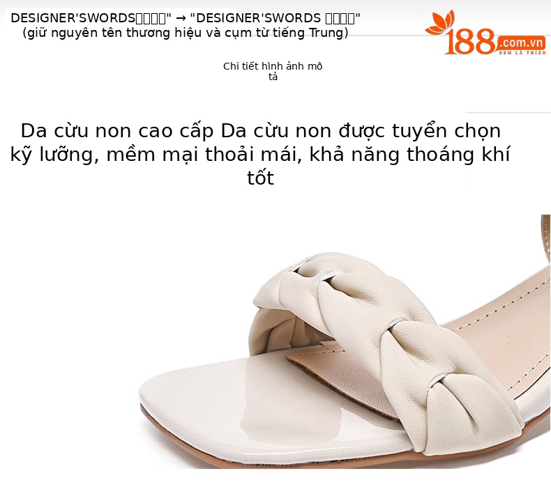 Giày sandal cao gót nữ quai ngang da cừu hở mũi gót thô 5 cm — Màu tím nhạt Gót Thô 5cm chi tiết 9