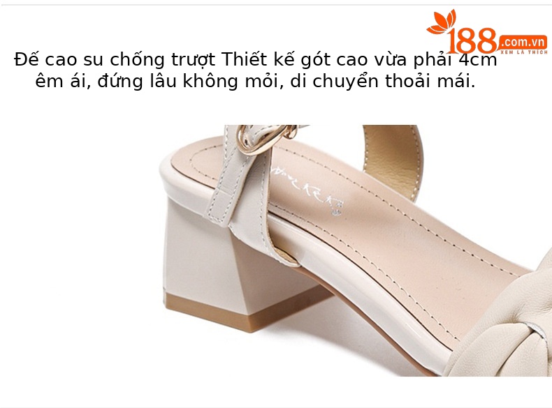 Giày sandal cao gót nữ quai ngang da cừu hở mũi gót thô 5 cm — Màu tím nhạt Gót Thô 5cm chi tiết 10