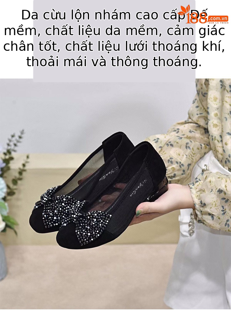 Giày bệt nữ da thật mũi tròn lưới thoáng khí đế bằng — Lưới da cừu 2.5 cm chi tiết 2