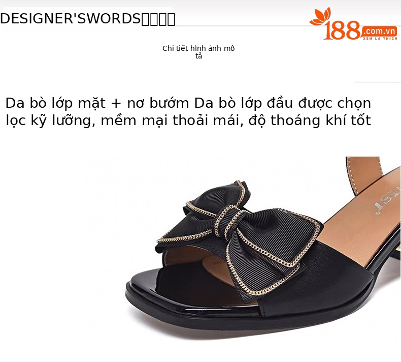 Sandal cao gót nữ quai ngang da thật mũi nhọn nơ điệu đà — Chân mập màu be to hơn một cỡ chi tiết 7