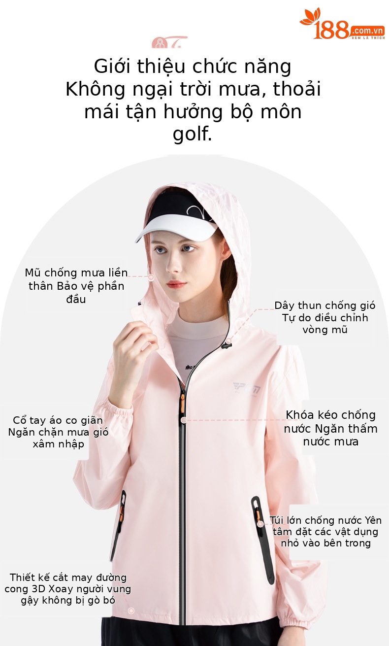 Bộ áo mưa golf PGM chống mưa toàn thân unisex — YF688-Trắng [unisex], YF690-hồng [áo mưa nữ] chi tiết 3