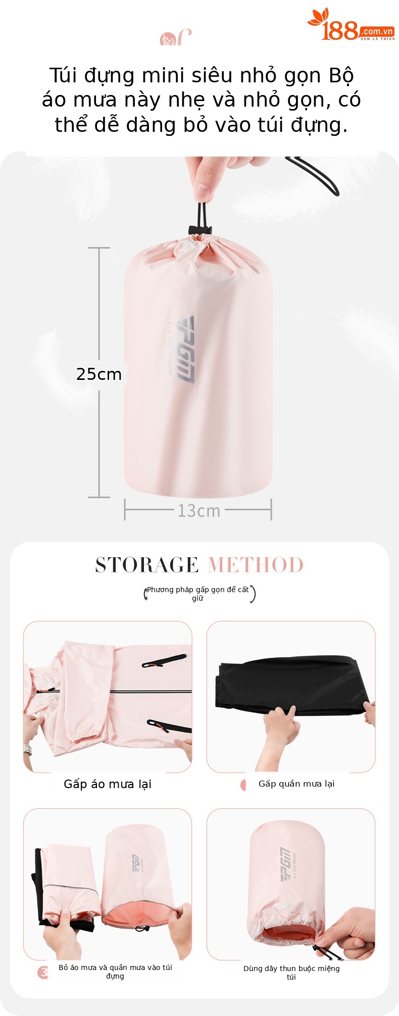 Bộ áo mưa golf PGM chống mưa toàn thân unisex — YF688-Trắng [unisex], YF690-hồng [áo mưa nữ] chi tiết 7