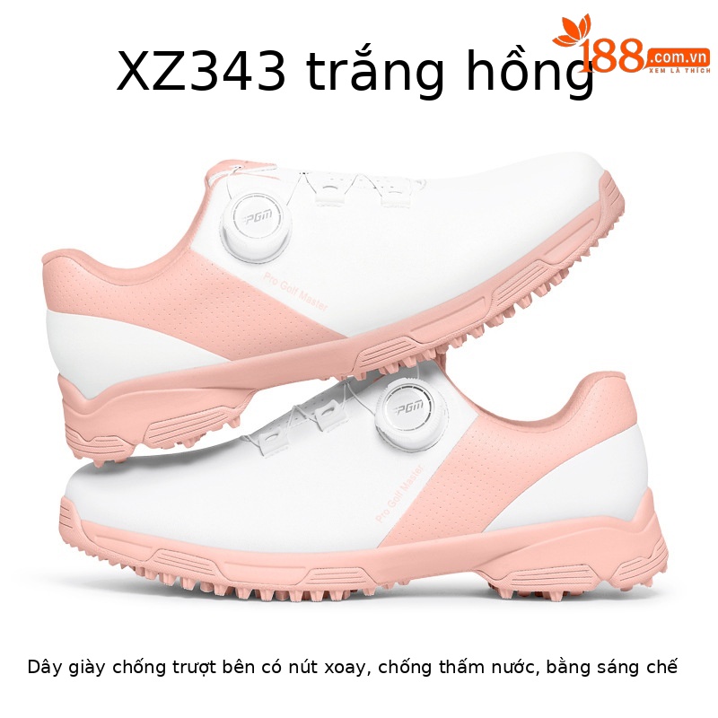 Giày golf PGM nữ chống thấm nước, núm vặn nhanh, đế EVA đệm êm — XZ343-Trắng hồng, XZ343-Trắng Xanh lam nhạt