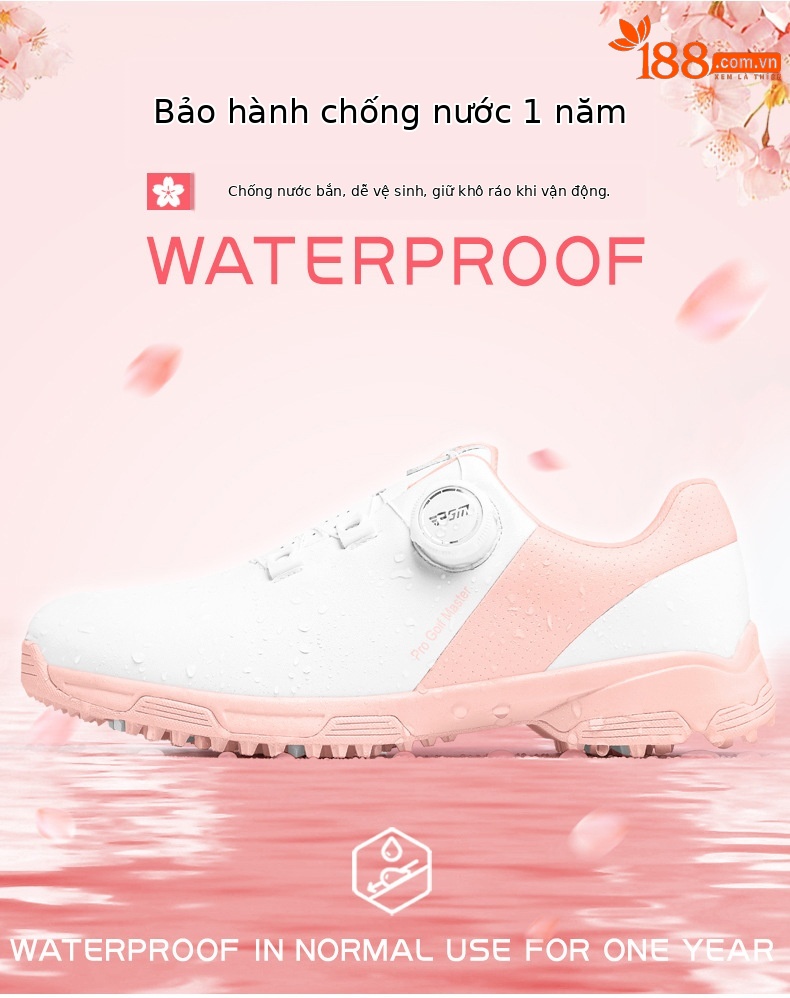 Giày golf PGM nữ chống thấm nước, núm vặn nhanh, đế EVA đệm êm — XZ343-Trắng hồng, XZ343-Trắng Xanh lam nhạt chi tiết 4