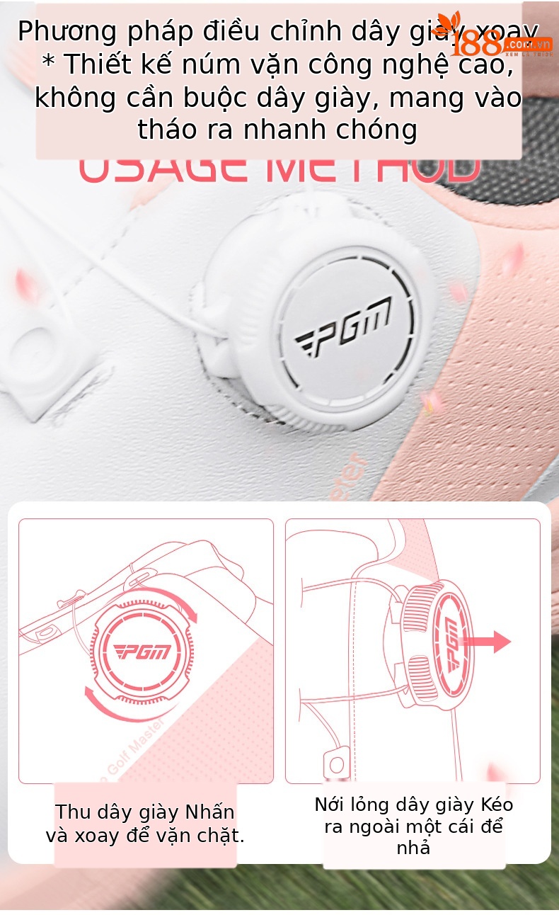 Giày golf PGM nữ chống thấm nước, núm vặn nhanh, đế EVA đệm êm — XZ343-Trắng hồng, XZ343-Trắng Xanh lam nhạt chi tiết 6
