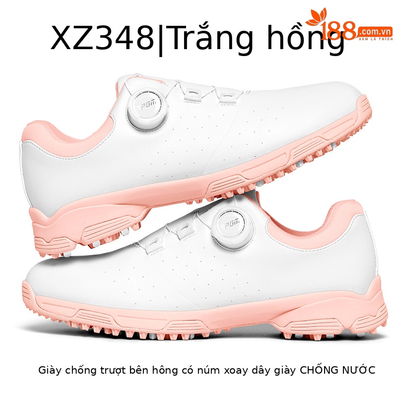Giày golf nữ PGM siêu sợi chống nước đế đinh chống trượt — XZ348-Trắng hồng, XZ348-Tất cả màu hồng