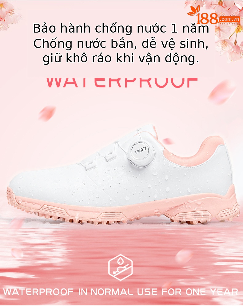 Giày golf nữ PGM siêu sợi chống nước đế đinh chống trượt — XZ348-Trắng hồng, XZ348-Tất cả màu hồng chi tiết 4