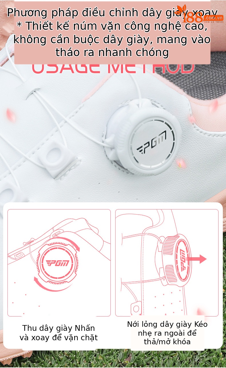 Giày golf nữ PGM siêu sợi chống nước đế đinh chống trượt — XZ348-Trắng hồng, XZ348-Tất cả màu hồng chi tiết 6