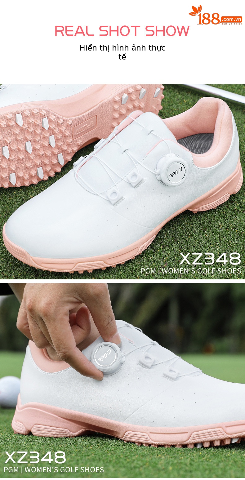 Giày golf nữ PGM siêu sợi chống nước đế đinh chống trượt — XZ348-Trắng hồng, XZ348-Tất cả màu hồng chi tiết 7