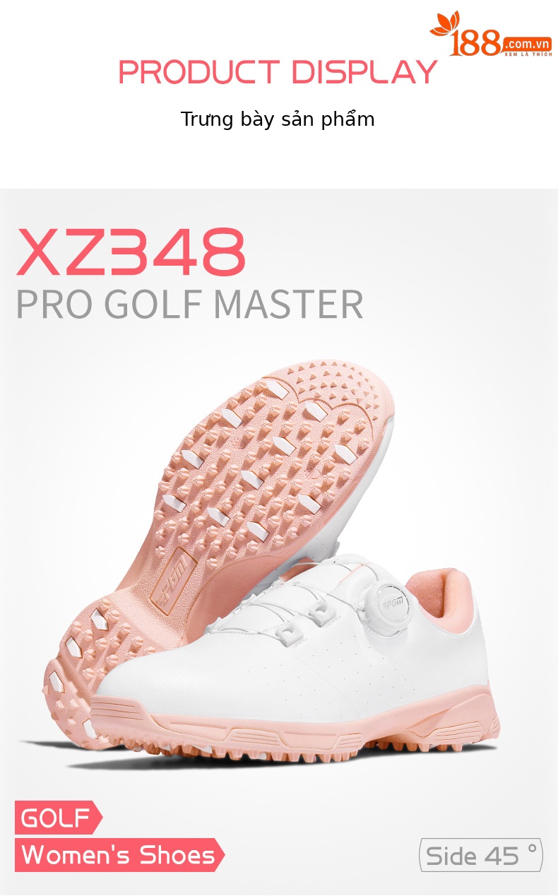 Giày golf nữ PGM siêu sợi chống nước đế đinh chống trượt — XZ348-Trắng hồng, XZ348-Tất cả màu hồng chi tiết 12
