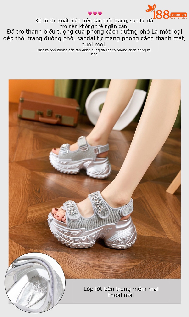 Dép sandal nữ xỏ ngón đế bệt lưới thoáng mùa hè — Đen, Bạc chi tiết 4