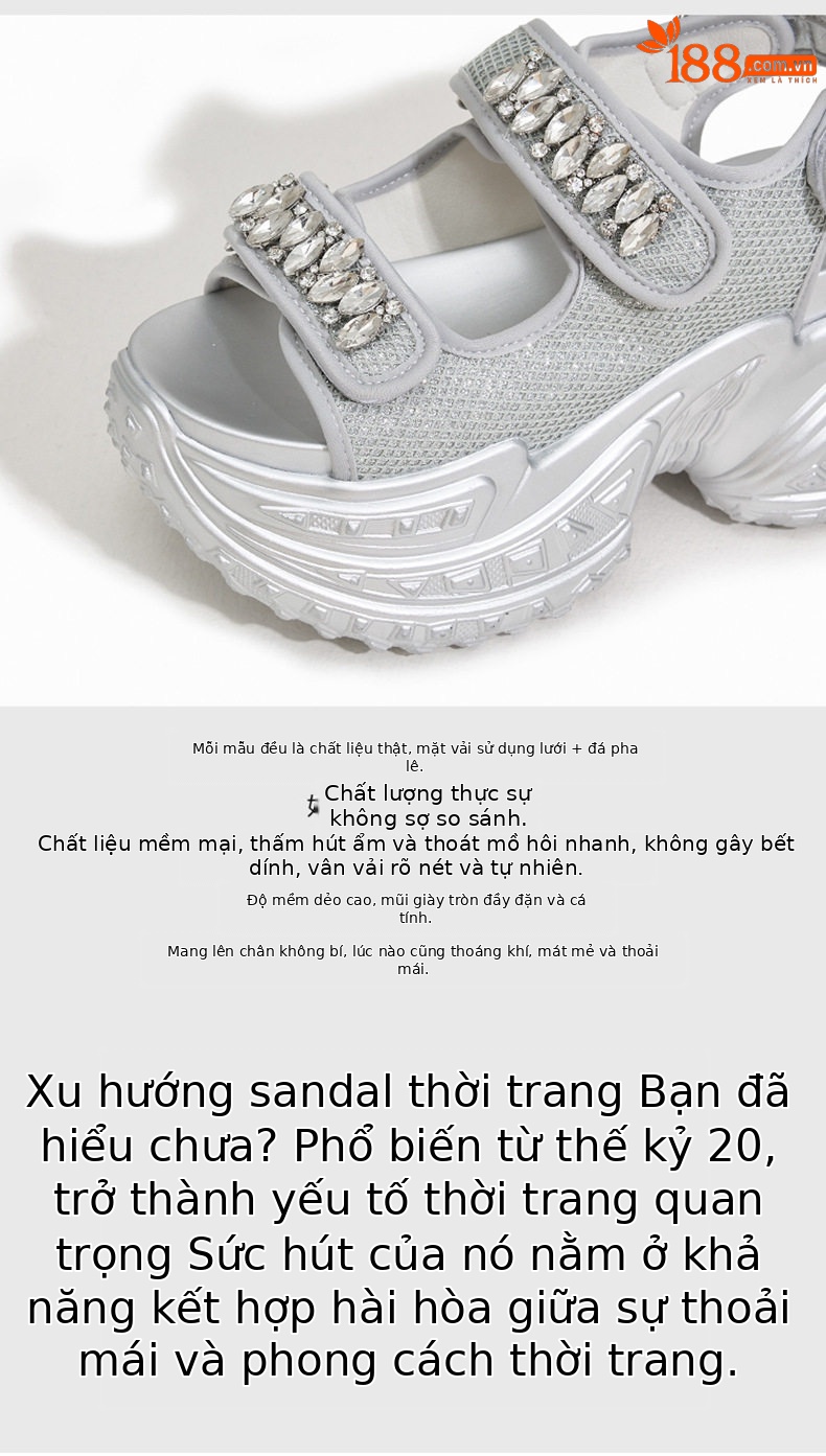 Dép sandal nữ xỏ ngón đế bệt lưới thoáng mùa hè — Đen, Bạc chi tiết 7