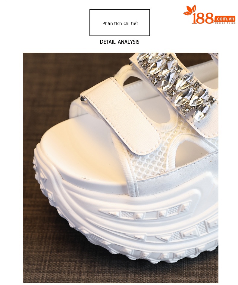 Sandal cao gót đế dày đính đá phong cách La Mã cho nữ — Màu đen, Màu trắng, Màu bạc chi tiết 7