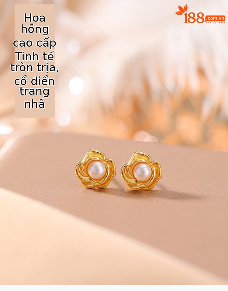 Bông tai nữ bạc S925 mạ vàng đính ngọc trai nước ngọt hạt tròn phong cách retro — Một cặp chi tiết 1