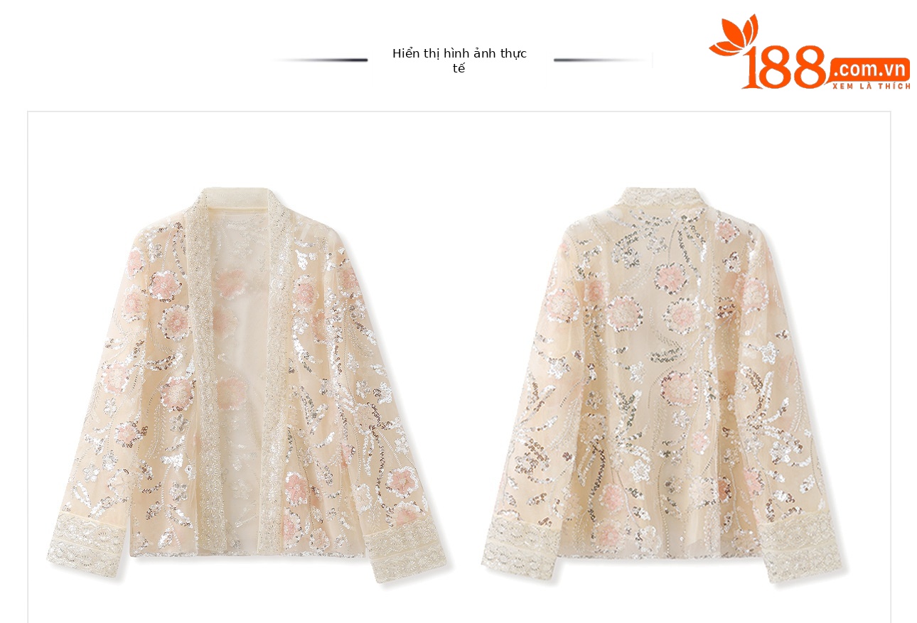 Áo khoác nữ phong cách dân tộc đính sequin jacquard khoét rỗng mỏng cao cấp M5026 — Màu mơ chi tiết 11