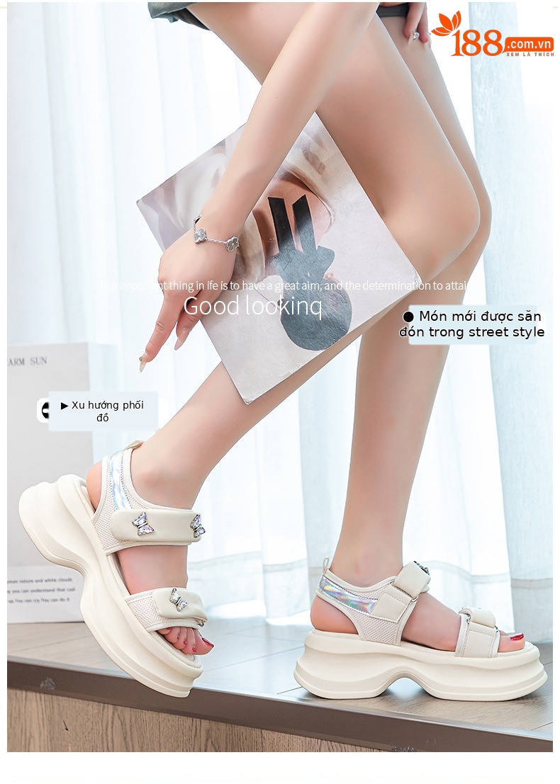 Dép sandal nữ quai chữ V đế dày 5 cm, phong cách thể thao, dán Velcro, phù hợp đi chơi ngoài trời hè 2026 — M2605 đen, M 2605m Màu sắc chi tiết 3