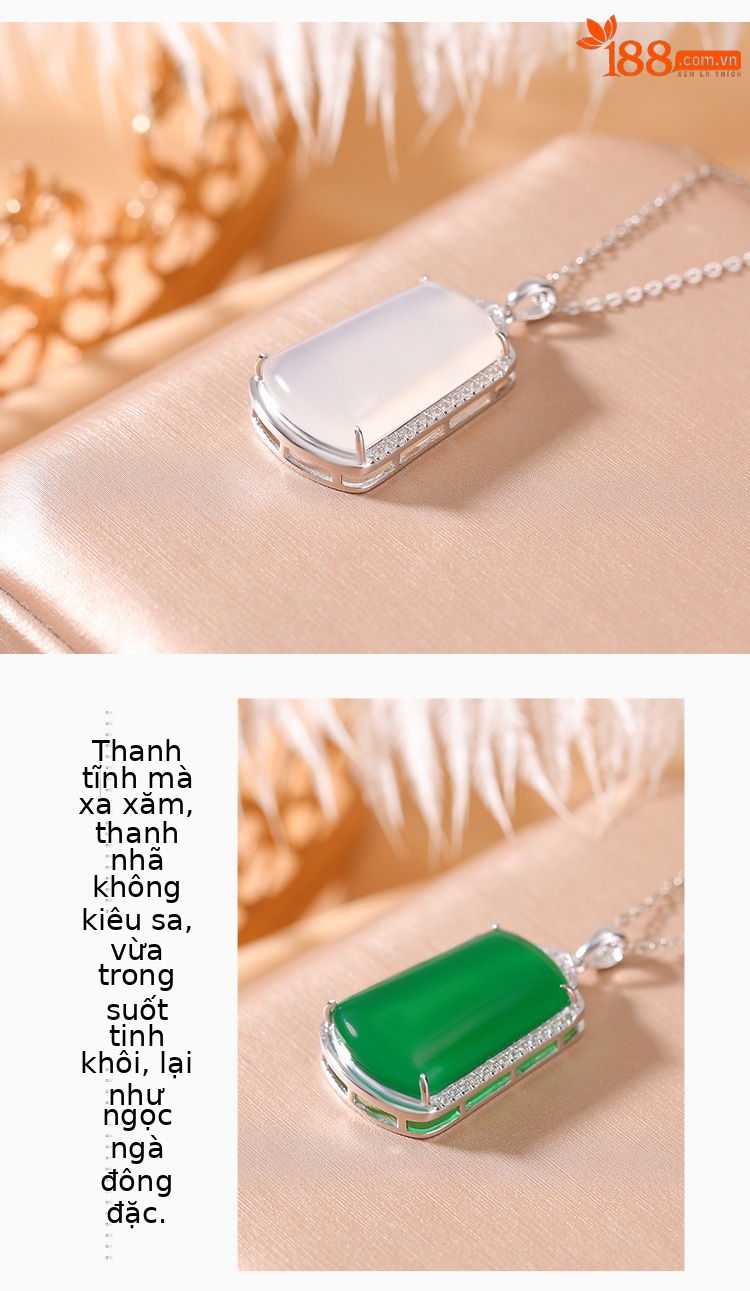 Mặt dây chuyền bạc S925 hình hươu đính đá chalcedony xanh – phong cách cổ điển sang trọng — Chalcedony xanh (không có chuỗi) chi tiết 3