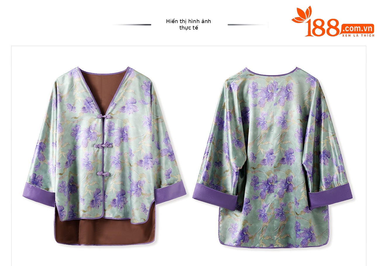 Áo khoác nhẹ nữ in hoa phong cách Trung Hoa mới, dáng suông tay dài — Áo chi tiết 9