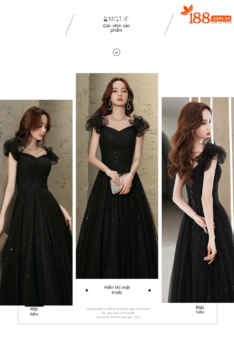 Đầm maxi nữ thắt eo, kiểu halter không tay, phong cách dạ hội Pháp — Màu đen, Màu đỏ rượu chi tiết 3
