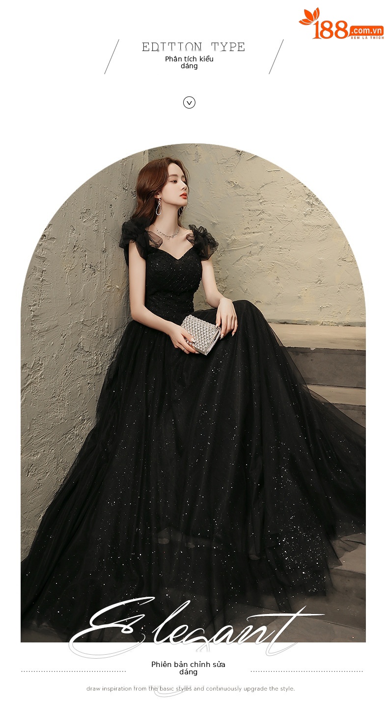 Đầm maxi nữ thắt eo, kiểu halter không tay, phong cách dạ hội Pháp — Màu đen, Màu đỏ rượu chi tiết 4