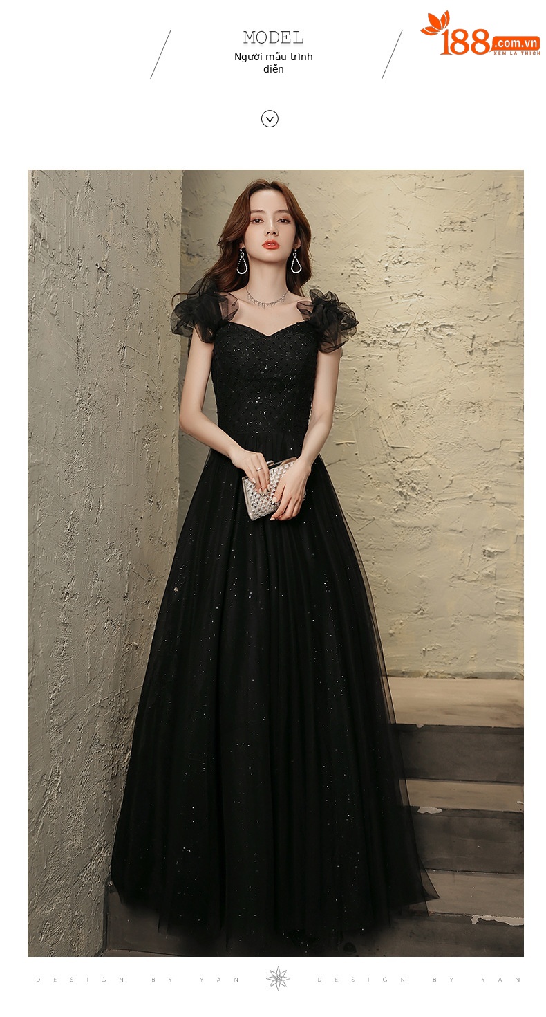 Đầm maxi nữ thắt eo, kiểu halter không tay, phong cách dạ hội Pháp — Màu đen, Màu đỏ rượu chi tiết 5