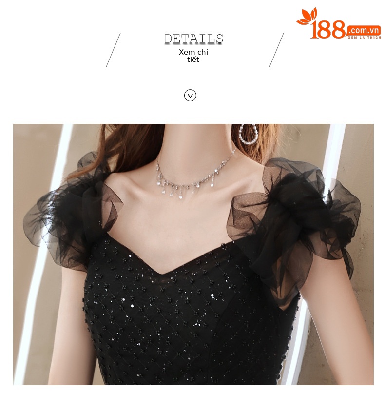 Đầm maxi nữ thắt eo, kiểu halter không tay, phong cách dạ hội Pháp — Màu đen, Màu đỏ rượu chi tiết 14