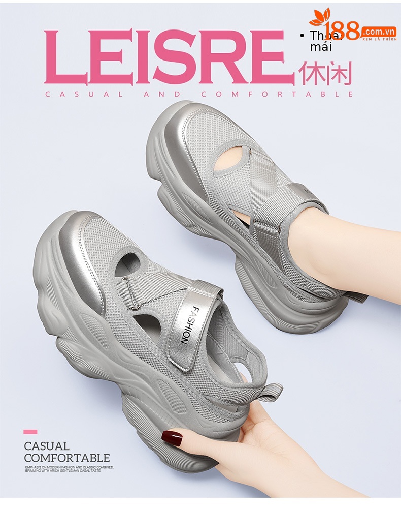 Giày sneaker chunky đế dày thoáng khí mùa hè, dây Velcro tiện lợi — 2006 màu đen, 2006 màu bạc chi tiết 3