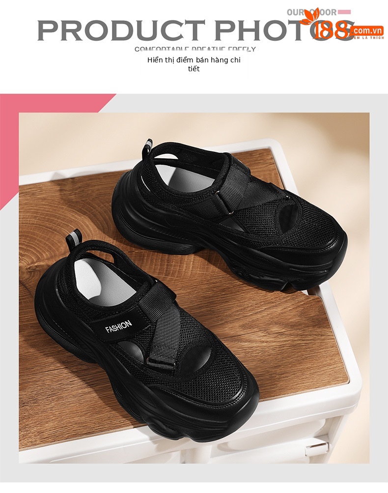 Giày sneaker chunky đế dày thoáng khí mùa hè, dây Velcro tiện lợi — 2006 màu đen, 2006 màu bạc chi tiết 4