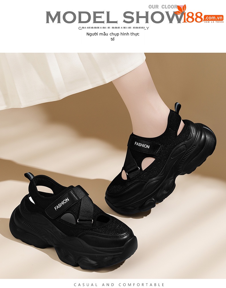 Giày sneaker chunky đế dày thoáng khí mùa hè, dây Velcro tiện lợi — 2006 màu đen, 2006 màu bạc chi tiết 5